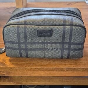 Coach Black and Gray Checkered Toiletry Bag
